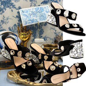 🆕 GIANNI BINI 🧿 NWOB Penei Velvet Pearl Surrealist Ornament Slide Sandal Sz5.5